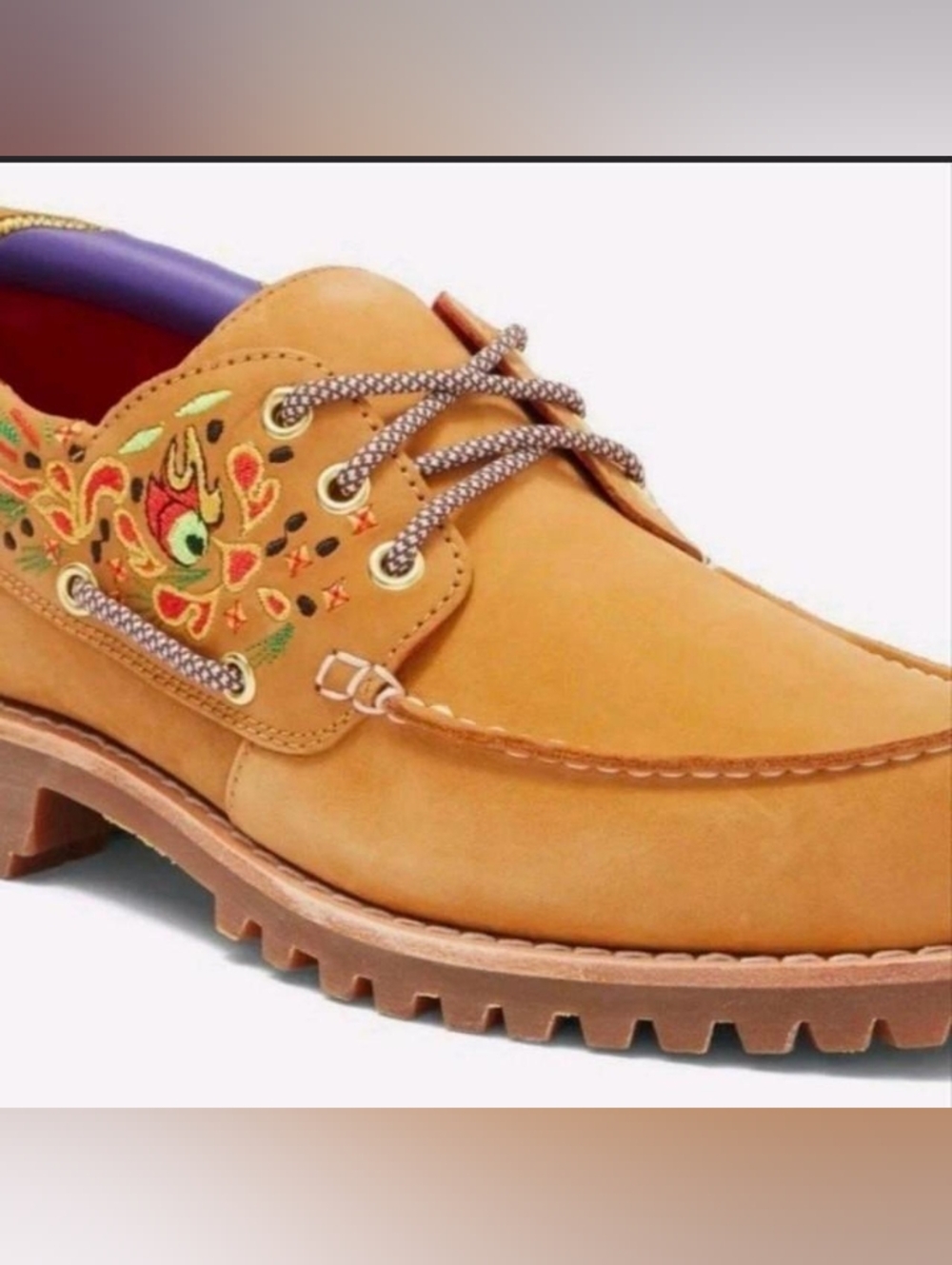 Men's Tan Embroidered Leather Boat Shoe